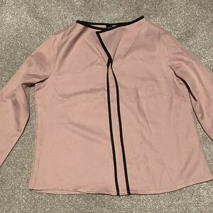 Blush Pink Extra Small Long Sleeve Blouse with Black Trim